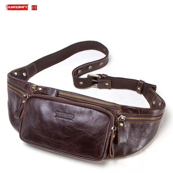 waist bags genuine leather men's chest bag sports men layer cowhide multifunctional mobile phone packs
