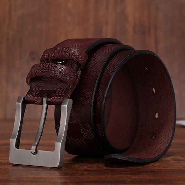 belts men luxury brand fashion plaid pin buckle belt mens leather, Black;brown