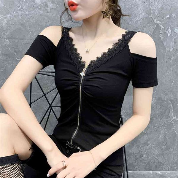 summer casual v-neck t-shirt fashion lace zipper strapless short sleeve women t shirt plus size s-3xl 210507, White
summer casual v-neck t-shirt fashion lace zipper strapless short sleeve women t shirt plus size s-3xl 210507, White