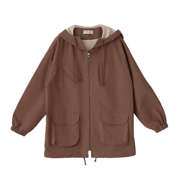 women's trench coats 2021 spring autumn windcoat jacket female mid-length design sense loose zipper japanese hooded tide, Tan;black
women's trench coats 2021 spring autumn windcoat jacket female mid-length design sense loose zipper japanese hooded tide, Tan;black