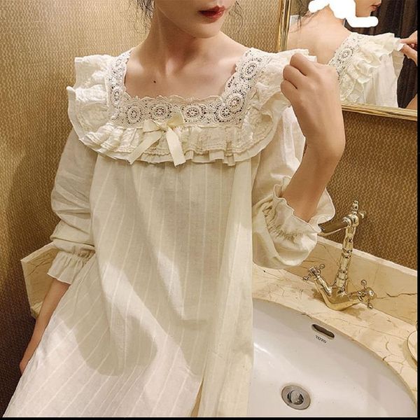 spring autumn vintage cotton womens sleepwears long nightgowns princess lace embroidery elegant female night dress, Black;red
spring autumn vintage cotton womens sleepwears long nightgowns princess lace embroidery elegant female night dress, Black;red