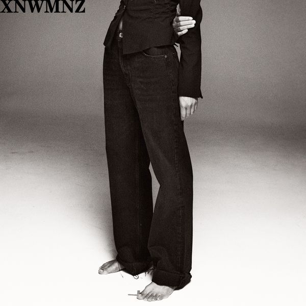 XNWMNZ Za women Fashion hi-rise wide-leg full length jeans Vintage faded seamless hems High Waist Zipper button Denim Female, Black
XNWMNZ Za women Fashion hi-rise wide-leg full length jeans Vintage faded seamless hems High Waist Zipper button Denim Female, Black