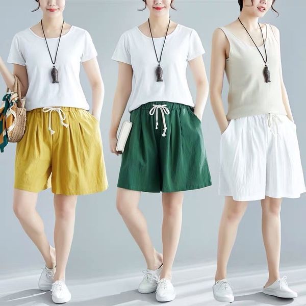 women shorts summer casual solid drawstring loose high waist cotton and line for girls soft cool female short s-3xl 210304, White;black
women shorts summer casual solid drawstring loose high waist cotton and line for girls soft cool female short s-3xl 210304, White;black