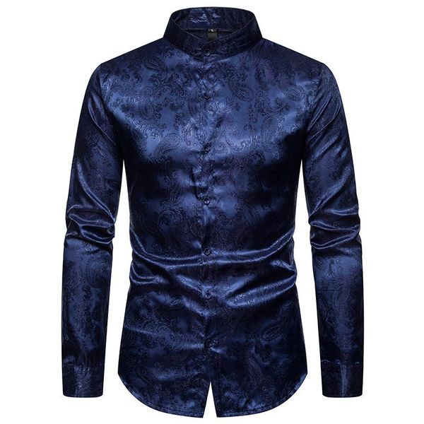 men's casual shirts mens satin silk navy paisley shirt 2021 fashion slim fit mandarin collar men wedding chemise homme, White;black
men's casual shirts mens satin silk navy paisley shirt 2021 fashion slim fit mandarin collar men wedding chemise homme, White;black