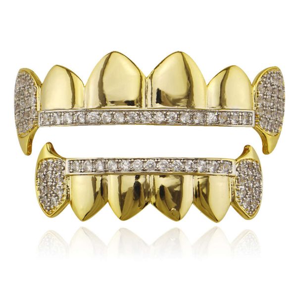 grills diamond inlaid hip hop braces 18k gold plated vampire dentures, Silver 
grills diamond inlaid hip hop braces 18k gold plated vampire dentures, Silver