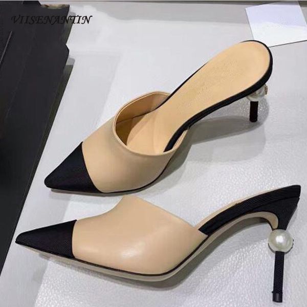 pointed toe genuine leather pearl decor woman high heel slippers classic comfortable thin heels wedding elegant apricot shoes, Black
pointed toe genuine leather pearl decor woman high heel slippers classic comfortable thin heels wedding elegant apricot shoes, Black