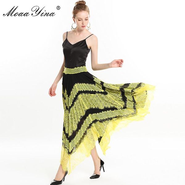 women's two piece pants moaayina summer designer set suit black + colour block striped lace patchwork irregular skirt, White
women's two piece pants moaayina summer designer set suit black + colour block striped lace patchwork irregular skirt, White