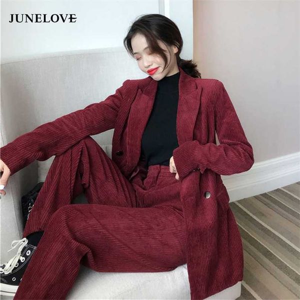junelove autumn women elegant sets corduroy blazer ol notch collar jacket female 2 pieces double breasted coats outwears bottoms 210930, White;black
junelove autumn women elegant sets corduroy blazer ol notch collar jacket female 2 pieces double breasted coats outwears bottoms 210930, White;black
