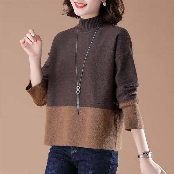 contrasting loose sweater women long-sleeved stitching turtleneck comfortable wild slim knitted base jumpers female spring 210427, White;black
contrasting loose sweater women long-sleeved stitching turtleneck comfortable wild slim knitted base jumpers female spring 210427, White;black