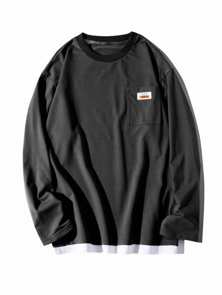 men pocket letter patched combo tee s9bp#, White;black 
men pocket letter patched combo tee s9bp#, White;black