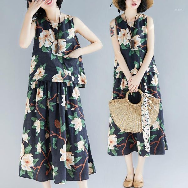 two piece dress floral 2 sets women outfits loose navy flower tank + elastic waist skirts summer suit mori girls casual holiday tunic, White
two piece dress floral 2 sets women outfits loose navy flower tank + elastic waist skirts summer suit mori girls casual holiday tunic, White