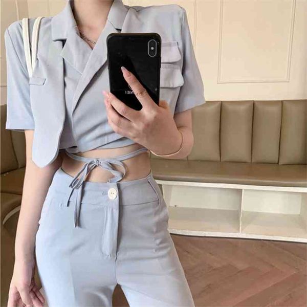 korean summer 2 piece set women crop lace-up blazer coat high waist pants casual two outfits women's pantsuit 210514, White
korean summer 2 piece set women crop lace-up blazer coat high waist pants casual two outfits women's pantsuit 210514, White