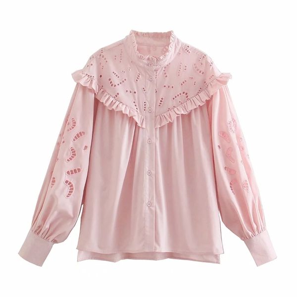 summer women hollow embroidery side slit pink blouse female long sleeve shirt casual lady loose blusas s8828 210430, White 
summer women hollow embroidery side slit pink blouse female long sleeve shirt casual lady loose blusas s8828 210430, White
