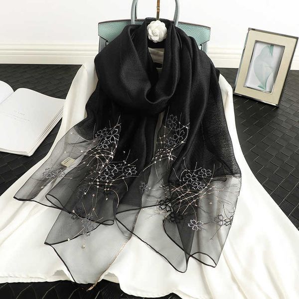 gold sier mulberry scarf women's elegant versatile silk wool blended embroidered shawl, Blue;gray
gold sier mulberry scarf women's elegant versatile silk wool blended embroidered shawl, Blue;gray