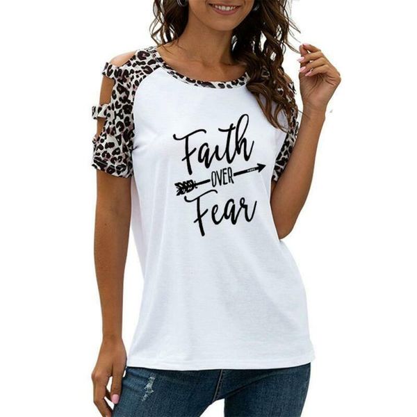 women's t-shirt t shirt fashion leopard letter print female casual cold shoulder short sleeve women clothing, White
women's t-shirt t shirt fashion leopard letter print female casual cold shoulder short sleeve women clothing, White
