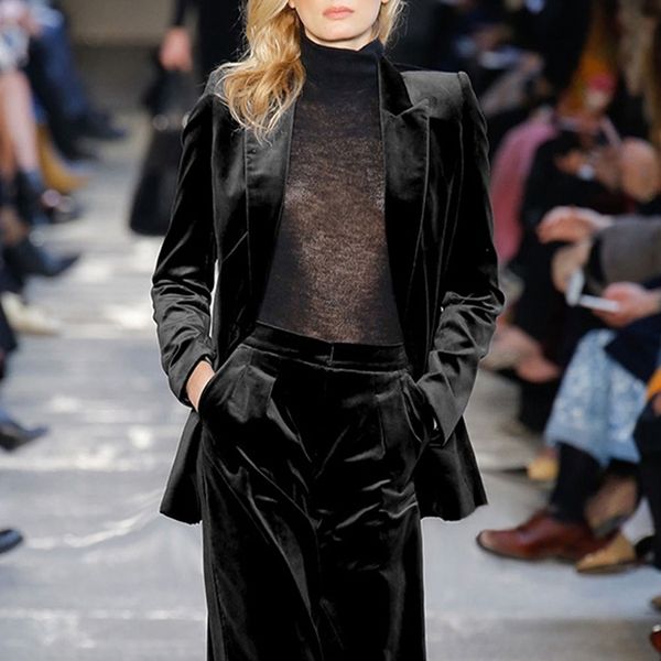 women's two piece pants fashion designer suit set elegant solid black velvet blazer jacket and wide leg sets catwalk lady tew1, White
women's two piece pants fashion designer suit set elegant solid black velvet blazer jacket and wide leg sets catwalk lady tew1, White