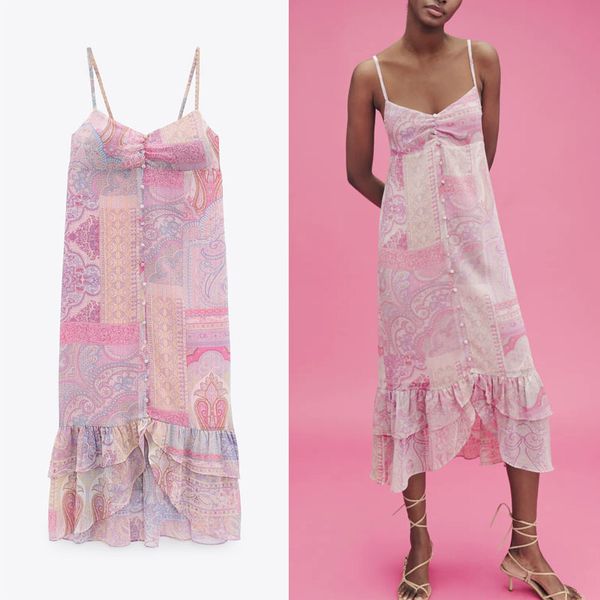 2021 Za Dress Women Retro Paisley Print Sexy Backless Party Dresses Spaghetti Straps Ruffle Asymmetrical Midi Summer Dress, As picture
2021 Za Dress Women Retro Paisley Print Sexy Backless Party Dresses Spaghetti Straps Ruffle Asymmetrical Midi Summer Dress, As picture