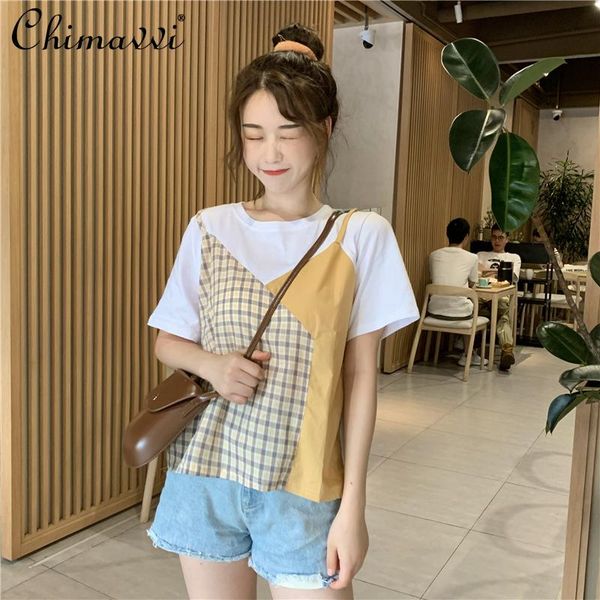 plaid stitching fake two piece t shirts summer fashionable short sleeved female round neck bottoming shirt women's t-shirt, White
plaid stitching fake two piece t shirts summer fashionable short sleeved female round neck bottoming shirt women's t-shirt, White