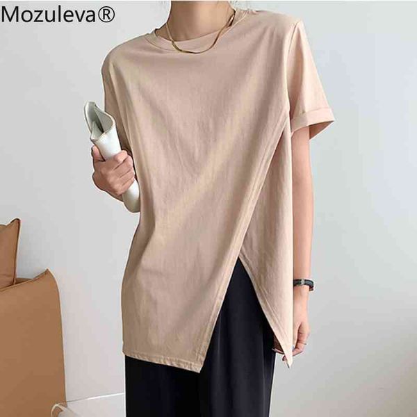 women summer t-shirt split bottoming basic korean wild minimalist style oversize lady white 210427
women summer t-shirt split bottoming basic korean wild minimalist style oversize lady white 210427