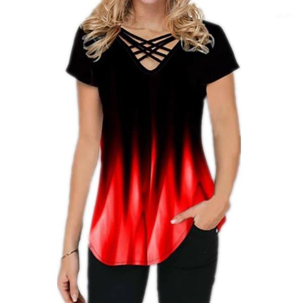 women's t-shirt bandage cross v neck t shirt fashion lady gradient print casual short-sleeve t-shirts female plus size tees, White
women's t-shirt bandage cross v neck t shirt fashion lady gradient print casual short-sleeve t-shirts female plus size tees, White