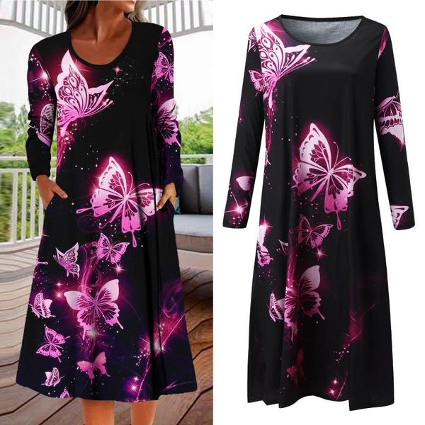 casual dresses butterfly print woman dress autumn floral leopard pocket sundress long sleeve o-neck baggy boho a-line vintage, Black;gray 
casual dresses butterfly print woman dress autumn floral leopard pocket sundress long sleeve o-neck baggy boho a-line vintage, Black;gray
