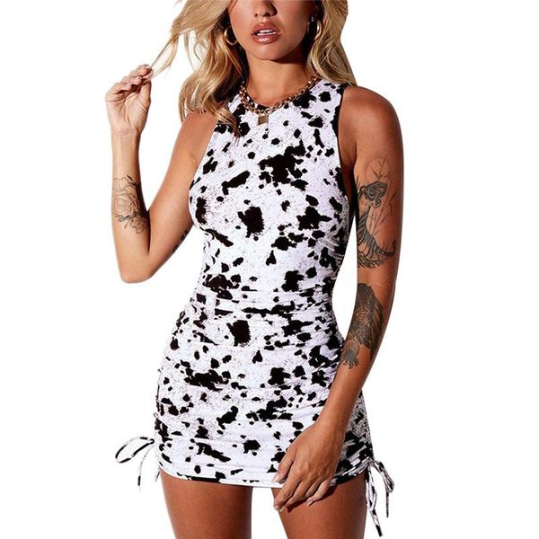 casual dresses fashion women sleeveless o neck drawstring bodycon slim sundress print summer party mini dress, Black;gray
casual dresses fashion women sleeveless o neck drawstring bodycon slim sundress print summer party mini dress, Black;gray