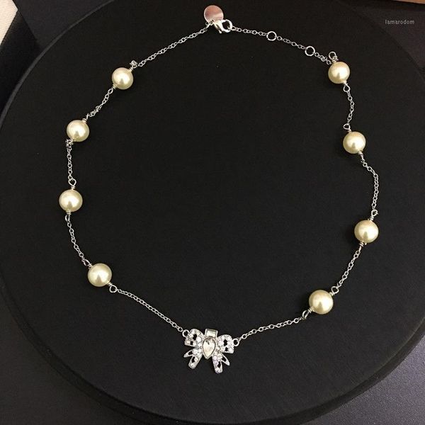european and american french new bow necklace crystal pearl temperament all-match necklace1, Silver
european and american french new bow necklace crystal pearl temperament all-match necklace1, Silver