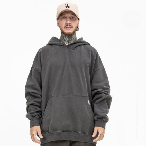 men's hoodies & sweatshirts washed old embroidered hoodie coat, Black
