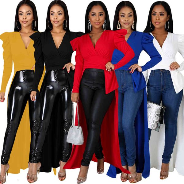 fashion short front low back women v neck ruched sleeves lady slim long t shirt for office streetwear elegant tees, White
fashion short front low back women v neck ruched sleeves lady slim long t shirt for office streetwear elegant tees, White