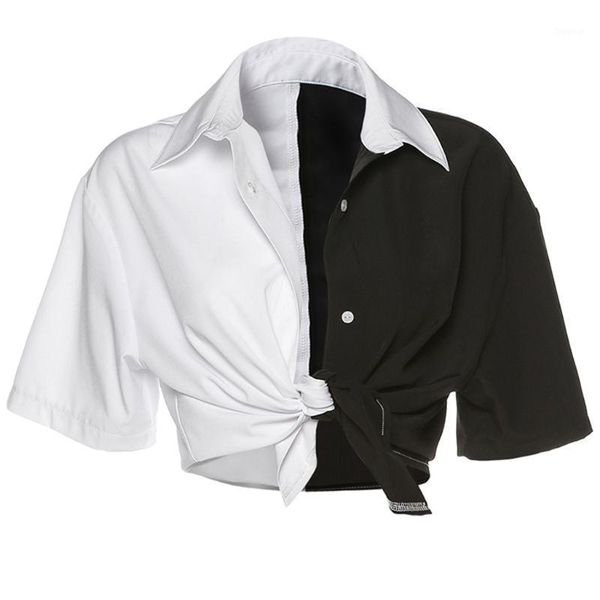 women summer short sleeve lapel button t-shirt white black contrast color patchwork crop harajuku tie knot front loose blous women's
women summer short sleeve lapel button t-shirt white black contrast color patchwork crop harajuku tie knot front loose blous women's