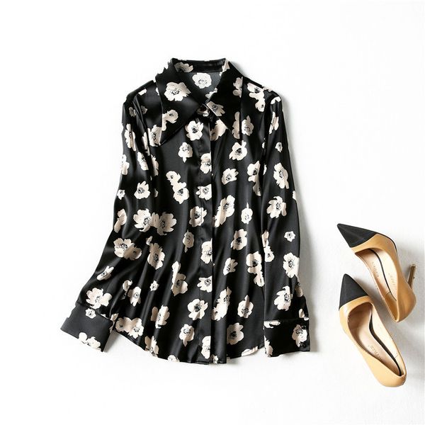 women's blouses & shirts european and american women's clothes spring the long sleeve lapel floral print black silk fashion shirt, White
women's blouses & shirts european and american women's clothes spring the long sleeve lapel floral print black silk fashion shirt, White