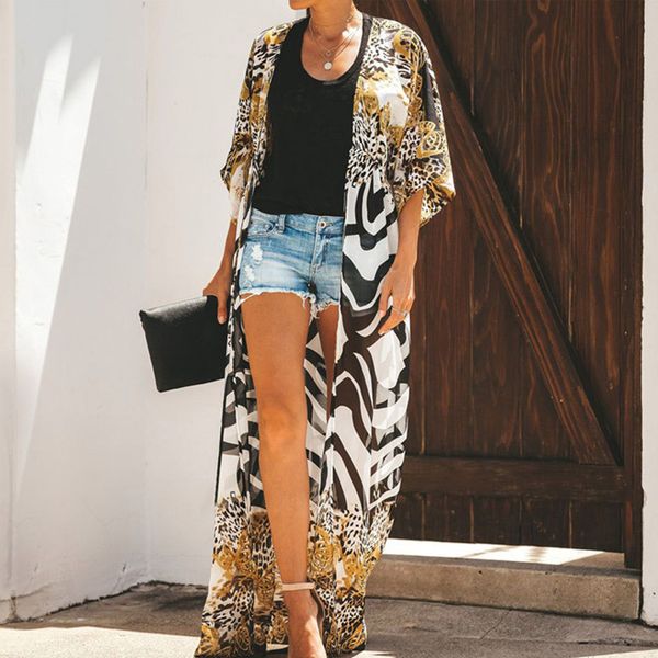 women's blouses & shirts chiffon leopard bohemian women beach blouse summer drawstring zebra female long cardigan fashion lad, White
women's blouses & shirts chiffon leopard bohemian women beach blouse summer drawstring zebra female long cardigan fashion lad, White