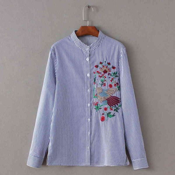 fashion women embroidery stripe shirts office lady long sleeve blouse casual loose s1136 210430, White 
fashion women embroidery stripe shirts office lady long sleeve blouse casual loose s1136 210430, White