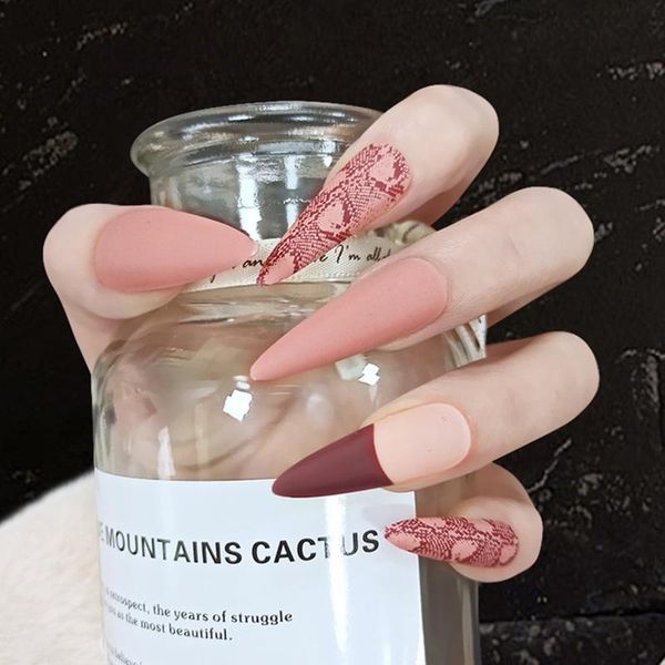 false nails fake design mature artificial tips press on detachable pink nude wine red brown long drop 24pc/set, Red;gold
false nails fake design mature artificial tips press on detachable pink nude wine red brown long drop 24pc/set, Red;gold
