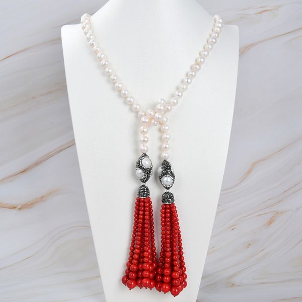 guaiguai jewelry natural white pearl red coral cz paved pendant necklace handmade for women real gems stone lady fashion jewellery, Silver
guaiguai jewelry natural white pearl red coral cz paved pendant necklace handmade for women real gems stone lady fashion jewellery, Silver