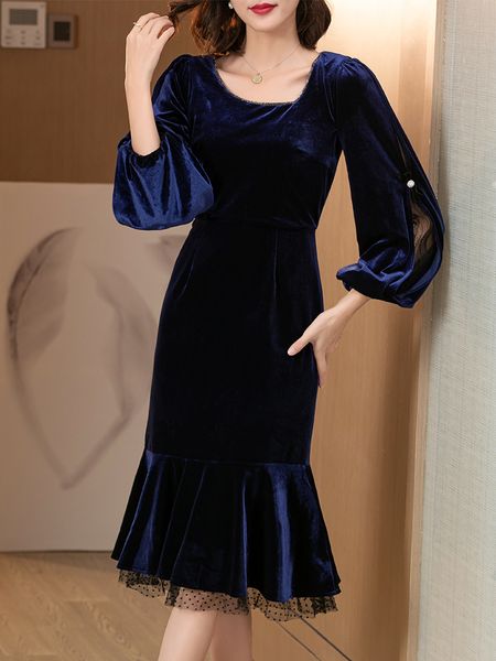 womens elegant blue high-end dress tight waist slimming mid-length square collar puff sleeve velvet fishtail dress, Black;gray
womens elegant blue high-end dress tight waist slimming mid-length square collar puff sleeve velvet fishtail dress, Black;gray