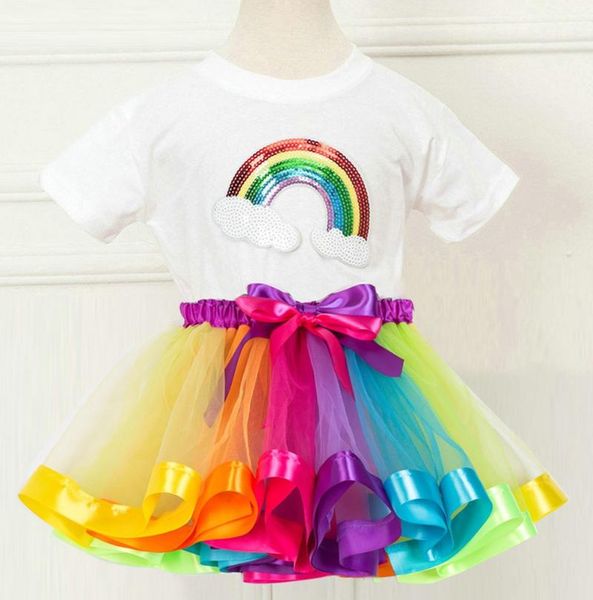 kids clothing sets summer outfits for girls 2pcs rainbow printing t shirt + skirt tutu party dress, White
kids clothing sets summer outfits for girls 2pcs rainbow printing t shirt + skirt tutu party dress, White