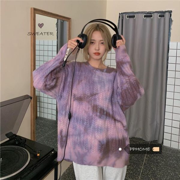 women's sweaters lazy style girl retro tie-dyed twist knit sweater pullover for women, White;black
women's sweaters lazy style girl retro tie-dyed twist knit sweater pullover for women, White;black