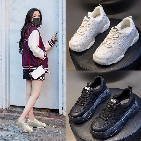 daddy shoes women's spring 2021 sports breathable thick soled casual single running round head leather trend, Black;white
daddy shoes women's spring 2021 sports breathable thick soled casual single running round head leather trend, Black;white