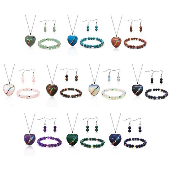 earrings & necklace trendy chakra heart stone pendant bracelet jewelry set natural for women/men daily or party gift, Silver
earrings & necklace trendy chakra heart stone pendant bracelet jewelry set natural for women/men daily or party gift, Silver