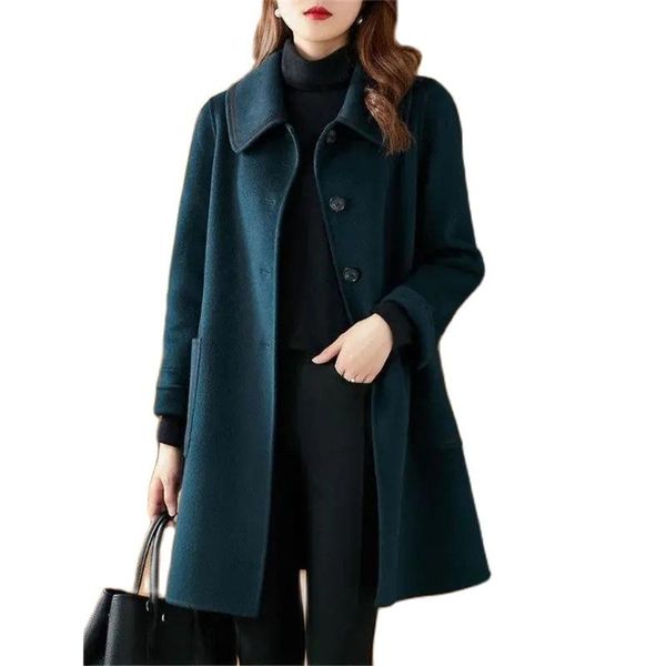 women's wool & blends woolen overcoat spring autumn 2021 fashion korean version turndown collar simplicity coat slim mid-length, Black
women's wool & blends woolen overcoat spring autumn 2021 fashion korean version turndown collar simplicity coat slim mid-length, Black
