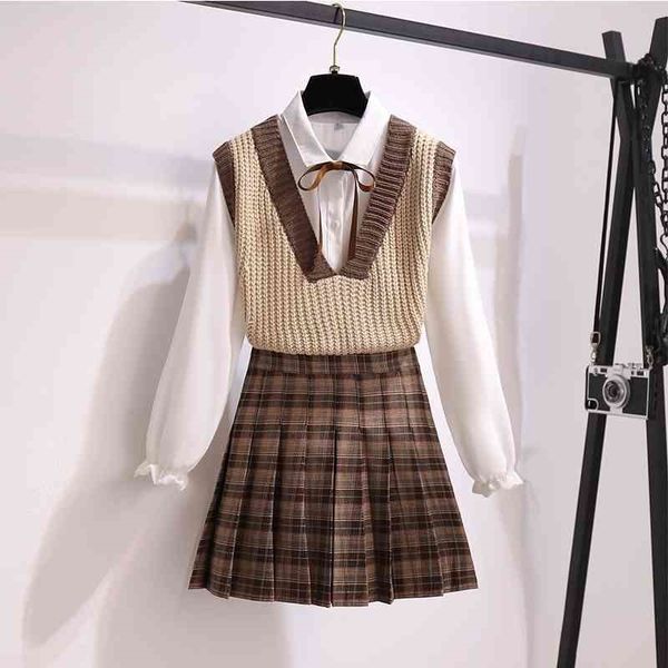 zawfl autumn casual three pices set sweater vest+ long sleeve white blouse+ a line plaid mini skirt student style sweet suits 210407
zawfl autumn casual three pices set sweater vest+ long sleeve white blouse+ a line plaid mini skirt student style sweet suits 210407