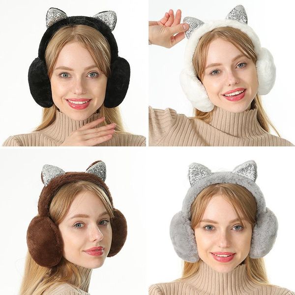berets winter warm cat ear fur earmuffs with rhinestone cute cartoon muffs warmer plush earflap headphones for children girl ladies, Blue;gray
berets winter warm cat ear fur earmuffs with rhinestone cute cartoon muffs warmer plush earflap headphones for children girl ladies, Blue;gray