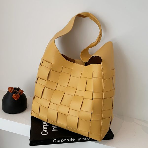 female weave tote soft leather bucket large capacity shoulder big shopper bags