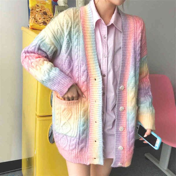sweaters rainbow knitted women autumn winter button long cardigan korea style sweet kawaii sweater coat female cute, White;black
sweaters rainbow knitted women autumn winter button long cardigan korea style sweet kawaii sweater coat female cute, White;black