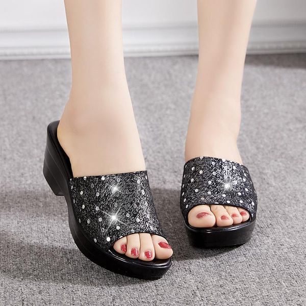 slippers women's slipper 2021 summer sandals genuine leather wedge shoes for women fashion bling slides, Black
slippers women's slipper 2021 summer sandals genuine leather wedge shoes for women fashion bling slides, Black