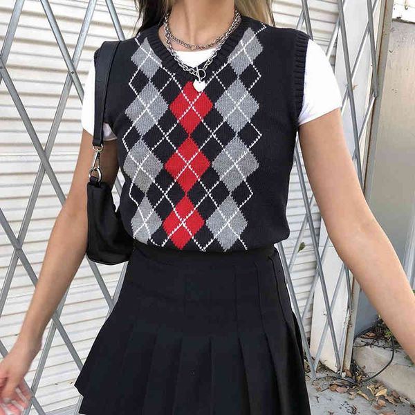 women's vests iamsure autumn fashion argyle plaid sweater for women preppy style v-neck y2k aesthetic kpop casual outfits 90s fd53, Black;white
women's vests iamsure autumn fashion argyle plaid sweater for women preppy style v-neck y2k aesthetic kpop casual outfits 90s fd53, Black;white