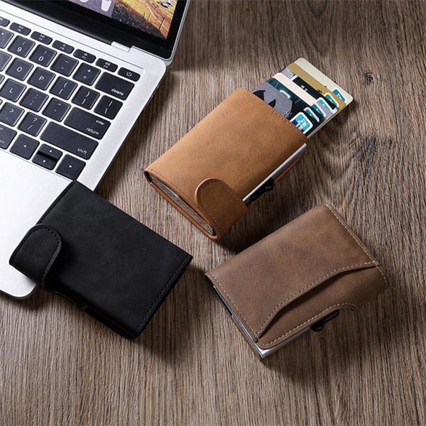 card holders bisi goro men's buckle wallet anti theft brush holder metal box portable neutral wind bag, Brown;gray
card holders bisi goro men's buckle wallet anti theft brush holder metal box portable neutral wind bag, Brown;gray