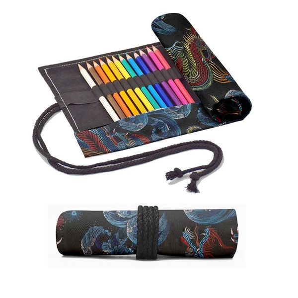 pencil bags dragon printed roll case for student 12/24/36/48/72 holes school canvas pen bag art drawing stationery
pencil bags dragon printed roll case for student 12/24/36/48/72 holes school canvas pen bag art drawing stationery