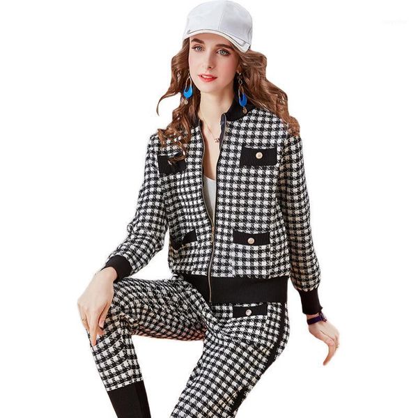 winter houndstooth 2 pieces set women knitted sets elegant zipper jacket + elastic waist pants fashion knit outwear women's tracksuits, Gray
winter houndstooth 2 pieces set women knitted sets elegant zipper jacket + elastic waist pants fashion knit outwear women's tracksuits, Gray